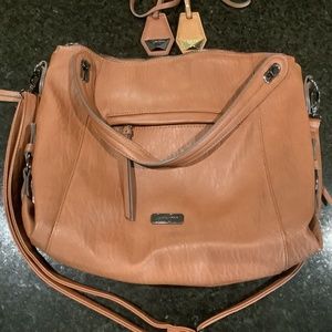 Jessica Simpson Brown Faux Leather Cheetah Lining Satchel Handbag